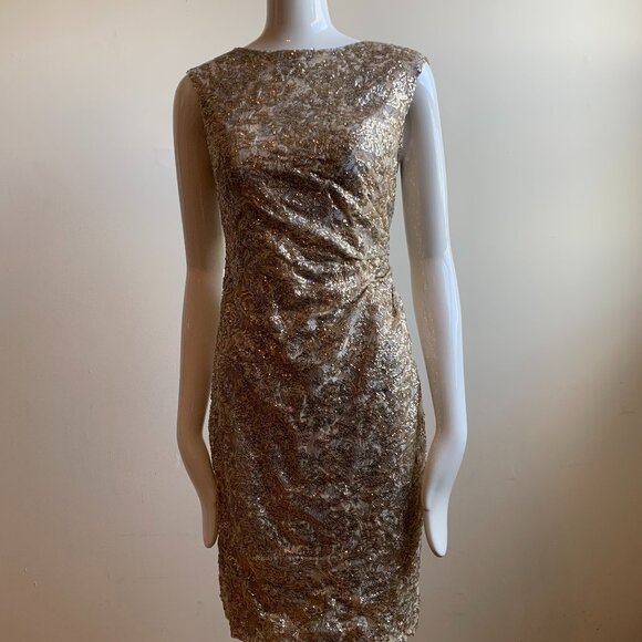 David Meister gold sequin open back dress 4 6